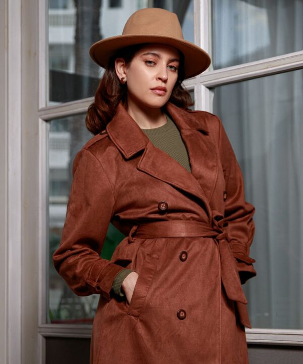 Faux Suede Trench Coat
