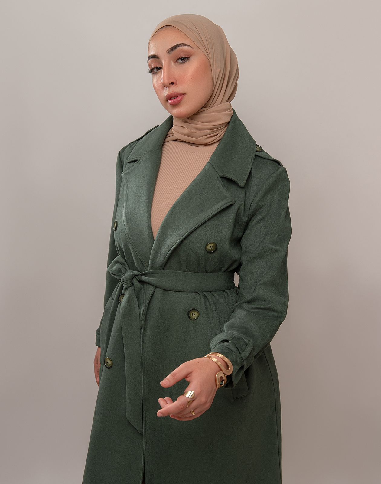 Faux Suede Trench Coat - Image 4