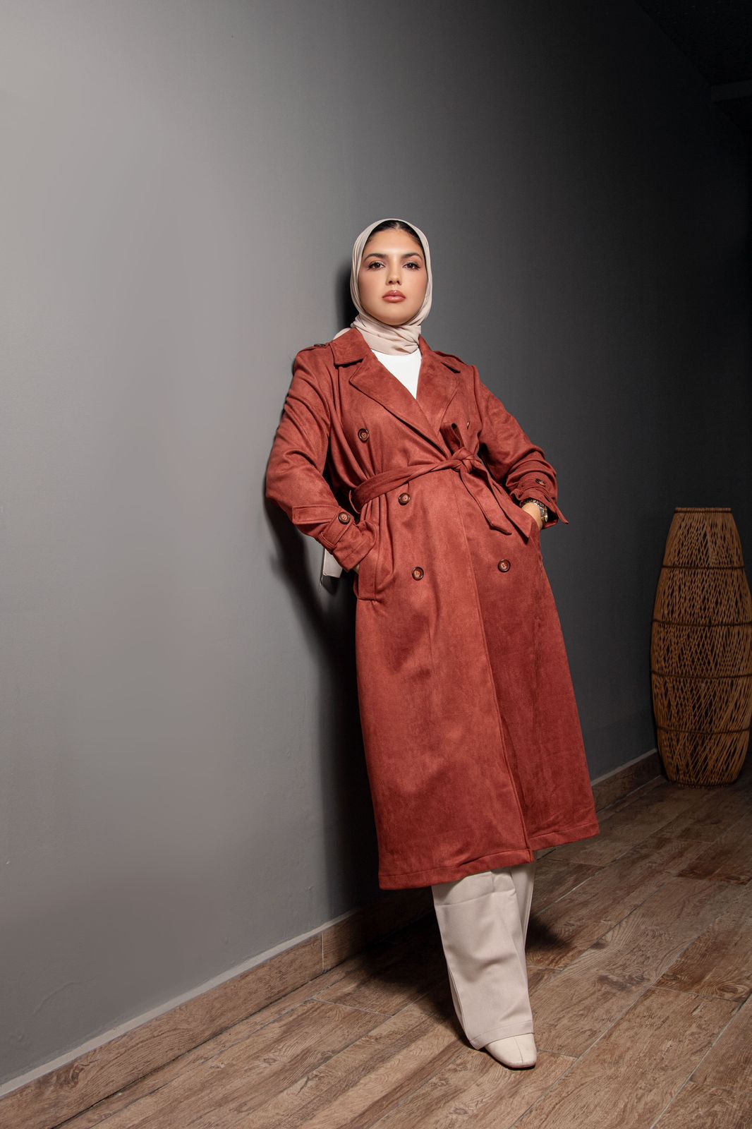 Faux Suede Trench Coat - Image 3